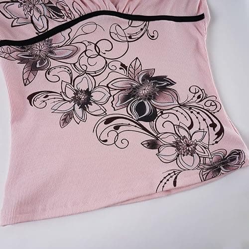Y2k V Neck Floral Tops Women Fairy Grunge Vintage Long Sleeve Top 2000s Emo Graphic Cute Teen Girls Clothe thumbnail 7