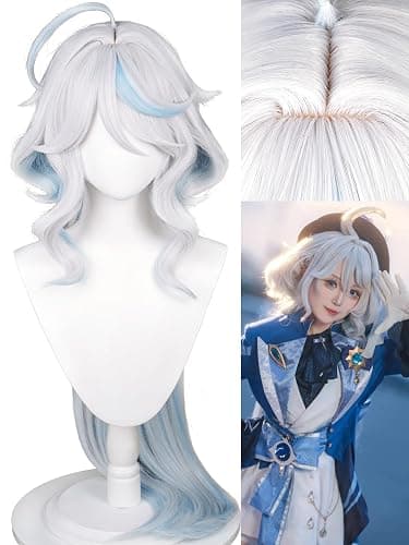 Half and Half Furina Cosplay Wig Fontain Focalors Costume Wigs 39'' Long Curly Wave Synthetic Hair for Women Halloween Costumes Party - Image 1