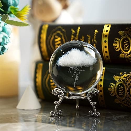 HDCRYSTALGIFTS 3D Lightning Cloud Crystal Decorative Ball Paperweight with Free Stand,60mm (2.3inch) Glass Art Engraving Sphere for Home Feng Shui Decoration Ornaments thumbnail 6