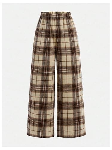 SOLY HUX Girl's Wide Leg Plaid Pants Elastic Waist Casual Baggy Sweatpants Fall Clothes thumbnail 5