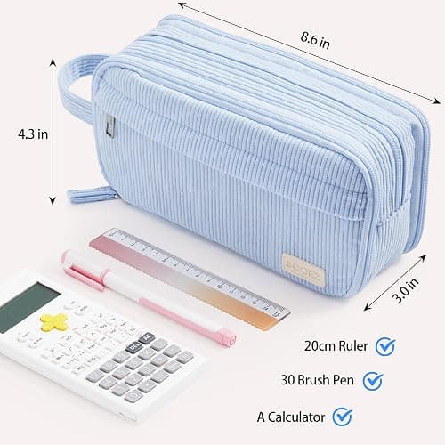 Sooez High Capacity Pencil Case, Soft Corduroy Pencil Pouch with 4 Compartments, Multiple Pockets, Large Pencil Bag with Sturdy Zipper, Cute Pencil Case Pouch Organizer for Student Teen Girls, Beige thumbnail 7