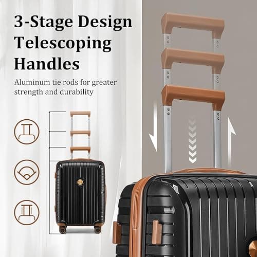 Joyway Luggage Sets 6 Piece PP Hardside Carry on Suitcase with Spinner Wheels and TSA Lock for Travel, Black Brown thumbnail 5
