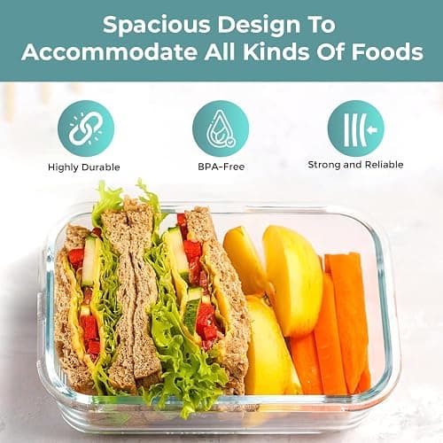 Razab 35 Pc Set Glass Food Storage Containers with Lids - Meal Prep Airtight Bento Boxes BPA-Free 100% Leak Proof (15 lids,15 glass & 5 Plastic Sauce/Dip Containers) thumbnail 5