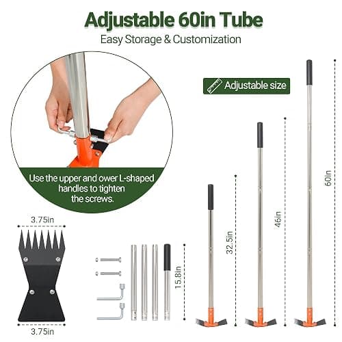 CKLT 2-in-1 Garden Hoe and Weed Puller Rake 60 Inch Spring Steel Head | Adjustable Long Handle Weeding Tool Heavy Duty Sand Texture Finish, Weed Remover for Garden, Yard, Lawn, Driveway thumbnail 3