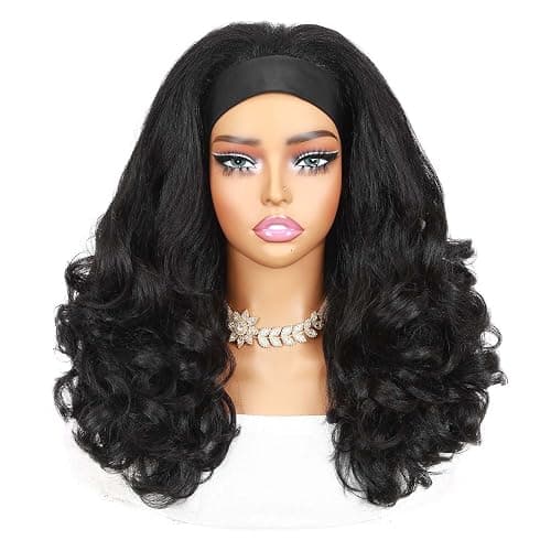 Quantum Love Yaki Curly Headband Wigs for Black Women - Kinky Straight Black Headband Curly Ends Synthetic Wear and Go Glueless Half Wig with Headbands Attached thumbnail 2
