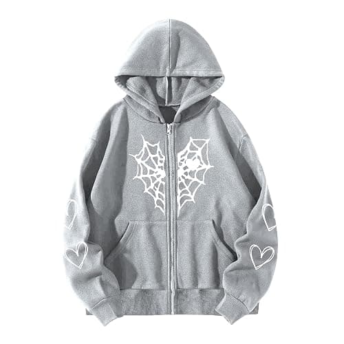 Y2K Gothic Spider Web Heart-shaped Print Hoodied Pullover Punk Zip Up Jacket Coat Harajuku Loose Oversized Streetwear thumbnail 8