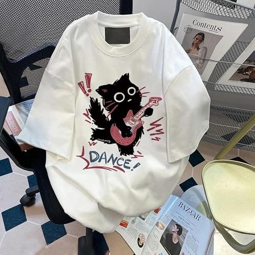 Women Vintage T-Shirt Y2K Cat Graphic Harajuku Tee Tops Summer Emo Grunge Oversized Streetwear Preppy Gothtic Clothes thumbnail 4