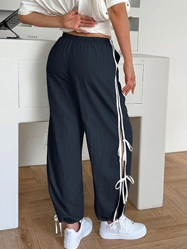 Fisoew Womens Wide Leg Track Pants Casual Elastic Waist Bow Tie Y2K Baggy Sweatpants with Pockets thumbnail 5