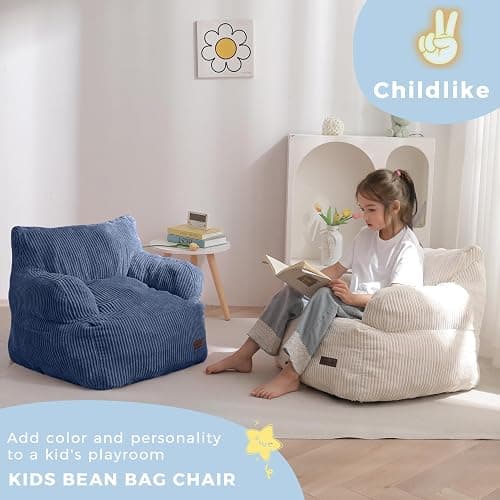 MAXYOYO Kids Bean Bag Chair, Stuffed Bean Bag Sofa, Dusty Blue, Standard | Bean Bag Chair for Boys and Girls, Lazy Sofa with Pocket Floor Chair for Gaming, Reading thumbnail 9