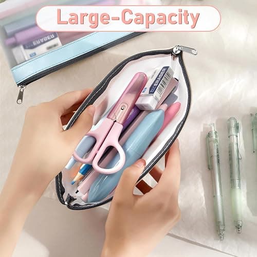Timart Clear Pencil Pouch-3 Pack, Clear Pencil Case, Pen Holder with Zipper for Kids, Makeup Pouch, Kids Pencil Pouch for Office School Supplies Travel Accessories thumbnail 4
