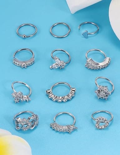 Vsnnsns 20G Nose Rings Hoops for Women 316L Stainless Surgical Steel Heart Butterfly Flower Cross Cubic Zirconia Nose Rings Hoops Piercing Jewelry for Women Men 20 Gauge Silver Black Rose Gold 8MM thumbnail 3