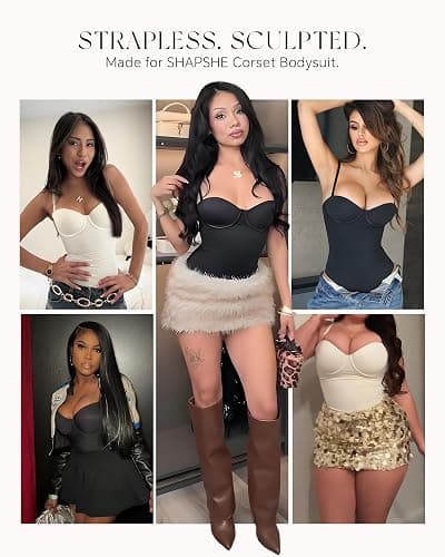 SHAPSHE Strapless Shapewear Corset Bodysuit Tops for Women Tummy Control V Neck Thong Body Shaper Going Out Outfits thumbnail 6