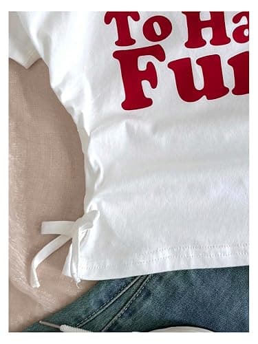 RoseSeek Girl's Off The Shoulder Letter Graphic Tees Short Sleeve Ruched Bowknot T Shirts Cute Crop Tops thumbnail 4