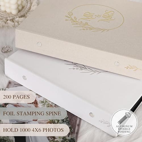 Lanpn Wedding Photo Album 4x6 1000 Pockets, Extra Big Large Capacity Linen Hardcover Newlywed Marriage Album Slip in Holds 1000 horizontal Vertical Photos (Beige) thumbnail 5