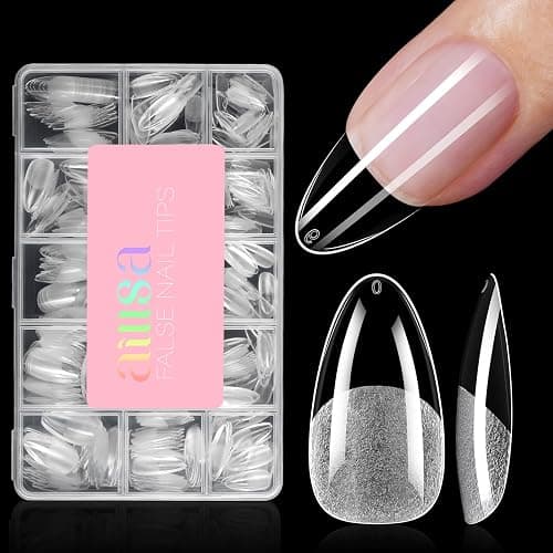 AILLSA Medium Almond Shaped Nail Tips - 15 Sizes 450pcs Acrylic Nails Tip Full Cover Half Matte Nails Tips Press on Nails for DIY Home Salon - Image 1