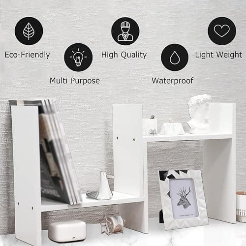 MASAKA B&W - Kawaii Storage Desktop Organizer for Your Desk Space, Double H Plants Display Shelf, Home Office Storage Rack Adjustable Stackable for Office, Dormitory (White*01) thumbnail 5
