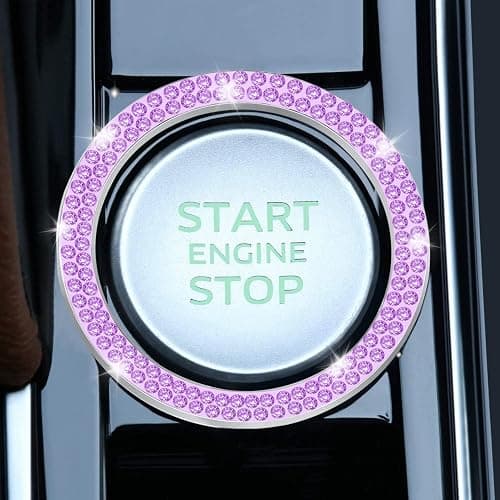 LivTee 2 PCS Crystal Double Rhinestone Car Engine Start Stop Decoration Ring, Bling Car Interior Accessories for Women, Push to Start Button Cover Sticker, Automotive Decals, Purple thumbnail 2