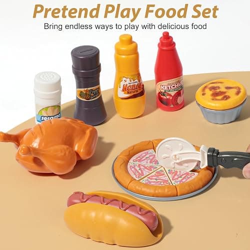 Hydeem 80 Pcs Pretend Play Food Toy for Kids Kitchen Aged 3 4 5, Fast Food Set with Storage Bucket, Pizza, Burger, Ice Cream, Hot Dog, Educational Birthday Toy Gift for Boys Girls thumbnail 5
