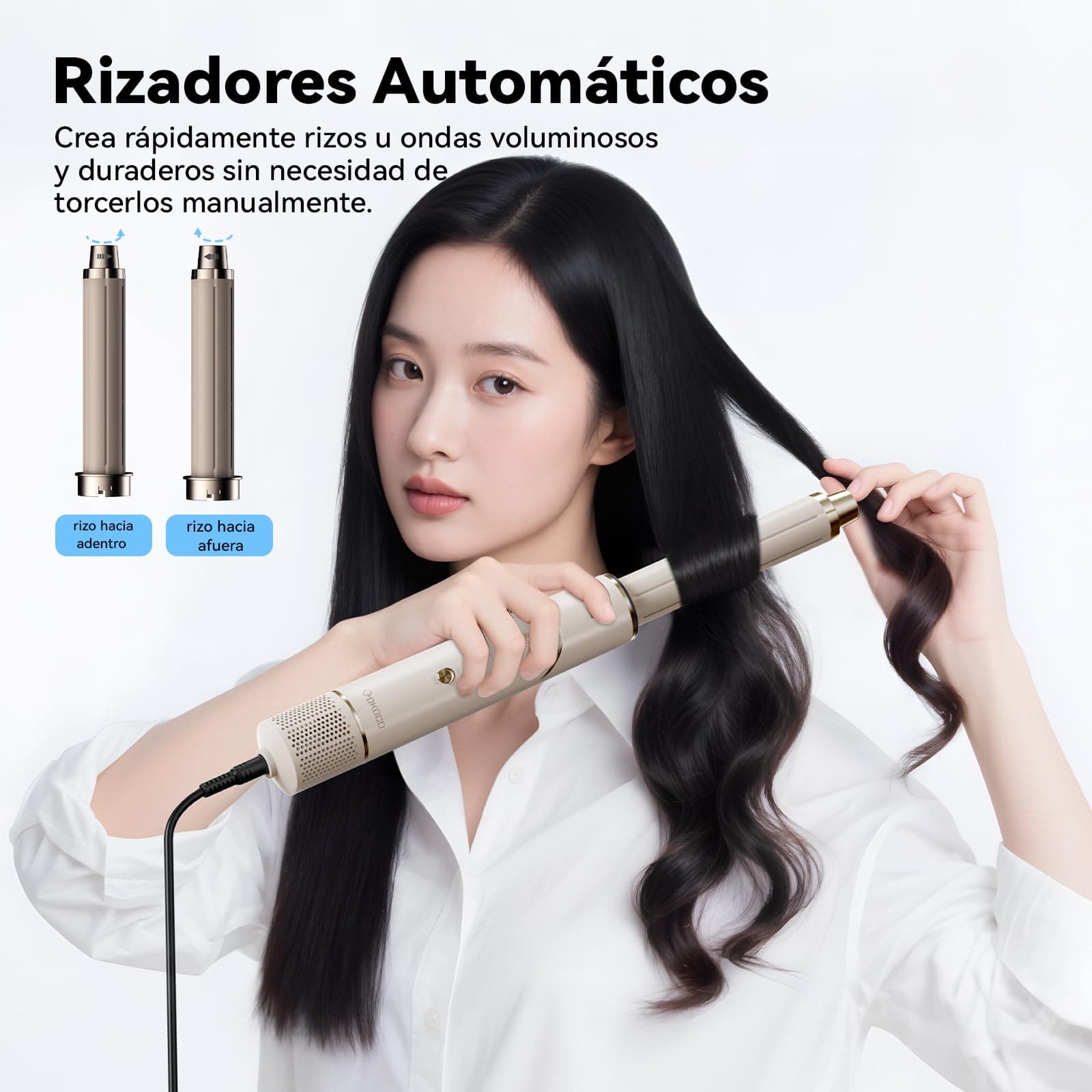 Secador de Cabello alta Velocidad 7 en 1 Kit Profesional, 120000rpm Boquillas + Cepillo + Rizador de Pelo, Tecnología Iónica Secadora de Pelo para Rizar, Voluminizar y Alisar, Oro thumbnail 5