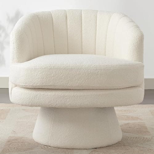 CANMOV Swivel Accent Chair with Armrest Set of 2, Modern 360 Degree Swivel Barrel Chair with Curve Back and Soft Cushion,Comfy Round Sherpa Teddy Armchair Single Sofa for Living Room,Beige thumbnail 7