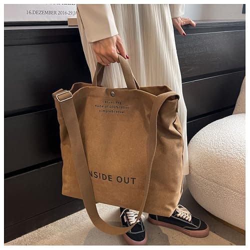 Women Canvas Tote Handbags Casual Shoulder Work Bag Crossbody Top Handle Bag Cross-body Handbags thumbnail 5