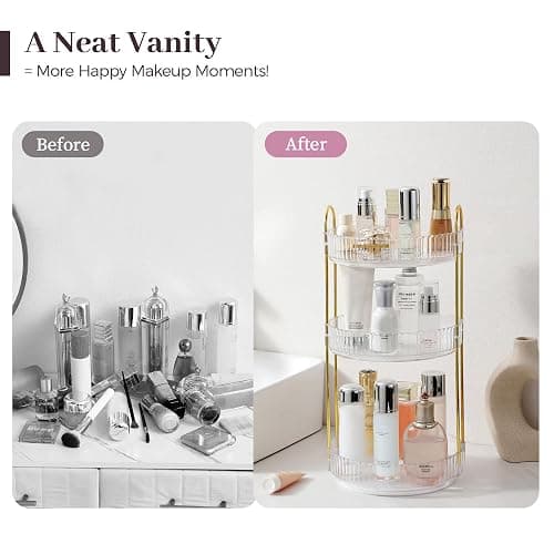 Aveniee 3-Tier 360° Rotating Makeup Organizer, Clear Spinning Perfume Cosmetic Storage for Vanity Countertop, Sturdy Metal Pole Skincare Holder Stand for Bathroom Dresser, White thumbnail 5