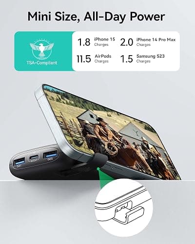 INIU Portable Charger, Smallest 22.5W 10000mAh Power Bank, USB C in/Output Fast Charging 3-Output Mini Battery Pack Charger with Phone Holder for iPhone 16 15 14 13 12 Samsung S23 Google iPad Tablet - black thumbnail 4