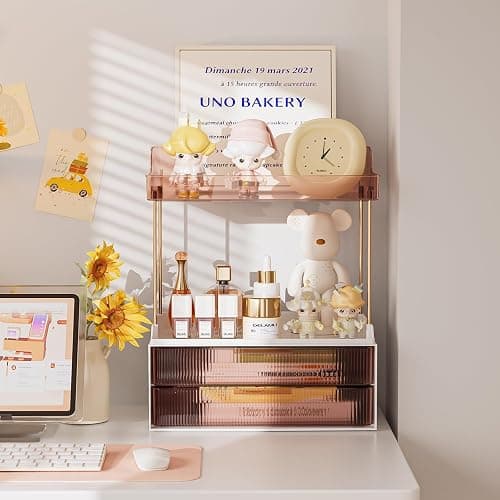 Delamu Bathroom Organizers and Storage, 2 Tier 2 Drawer Makeup Organizer Countertop, Easy to Install, Ideal for Bathroom Counter, Vanity, Ideal for Women Girls, Grapefruit thumbnail 4