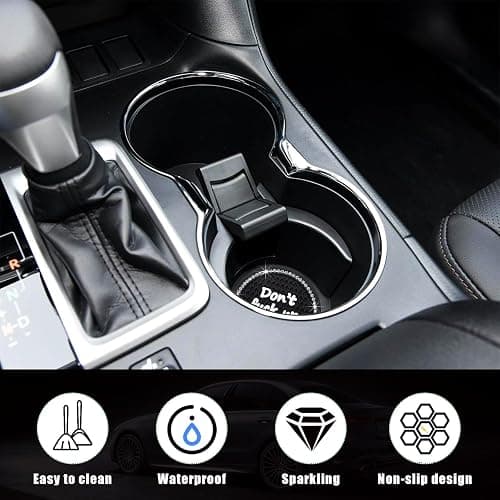 Ziciner 4 Pack Bling Car Cup Holder Coaster, 2.75 Inch Anti-Slip Auto Insert Cup Coaster, Crystal Car Drink Cup Mat Perfect for Women Girls, Universal Interior Decor Accessories (Black) thumbnail 3