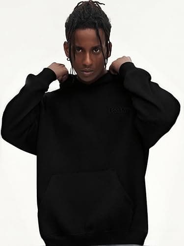 RICK TOP ONE Essentials Unisex Solid Basic Fleece Loose Hoodie Cotton Baggy Sweatshirt Long Sleeve Drop Shoulder Pullovers thumbnail 8