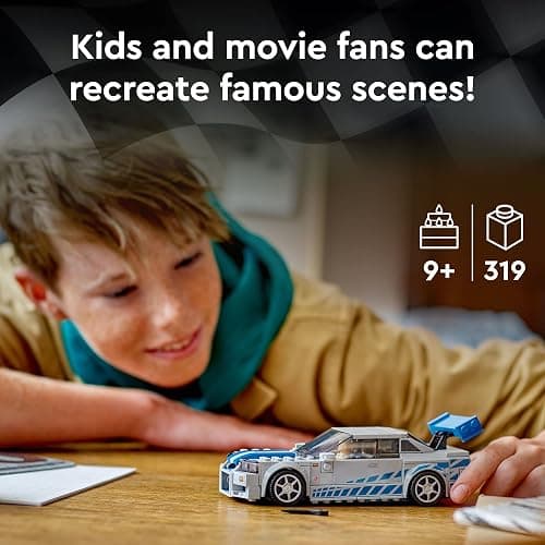 LEGO Speed Champions 2 Fast 2 Furious Nissan Skyline GT-R (R34), Race Car Toy Model Building Kit, Collectible with Racer Minifigure, 2023 Set for Kids, Boys and Girls Ages 9 and Up 76917 thumbnail 3