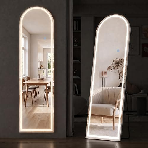 Arched LED Full Length Mirror with Lights, 60"x16" Lighted Full Body Mirror | Dimmable & 3-Color Lighting, Standing Leaning Wall Mounted Mirror for Bedroom, Dressing Room, Cloakroom - Image 1