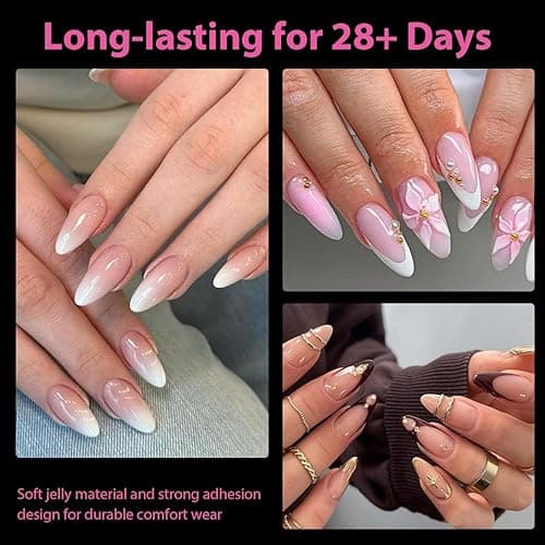 UNA GELLA Almond Gel Nail Tips, 504PCS Pre Etched Clear Fake Nails Tips Medium Almond Shape - 12 Sizes Full Cover Soft Acrylic Press On Nail Extensions No C Curve Gift for Diy at Home thumbnail 3