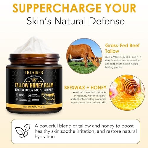 Beef Tallow for Skin, Beef Tallow for Face, Hydrating Tallow Balm with Raw Honey and Beeswax, Grass-Fed Beef Tallow & Raw Wild Honey Blend, Body & Face Moisturizer, Natural Formula, Light Scent thumbnail 3