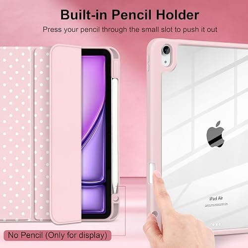 Yebiseven Case for iPad Air 11 Inch M4 M3 M2 2026 2025 2024, iPad Air 5th 4th Generation 10.9 Inch 2022 2020-[Pencil Holder], Shockproof Clear Hard Back, Trifold Stand,Auto Wake/Sleep, Pink White dot thumbnail 5