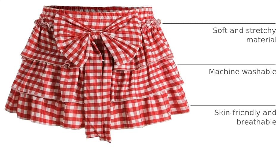 BEAUDRM Women's Y2k Bow Ruffle Mini Skirt Cute Gingham Layered Skort | Plaid Skirt, Pleated, Tiered, A-Line, Rave, Festival, Party, Country Concert Outfits thumbnail 4