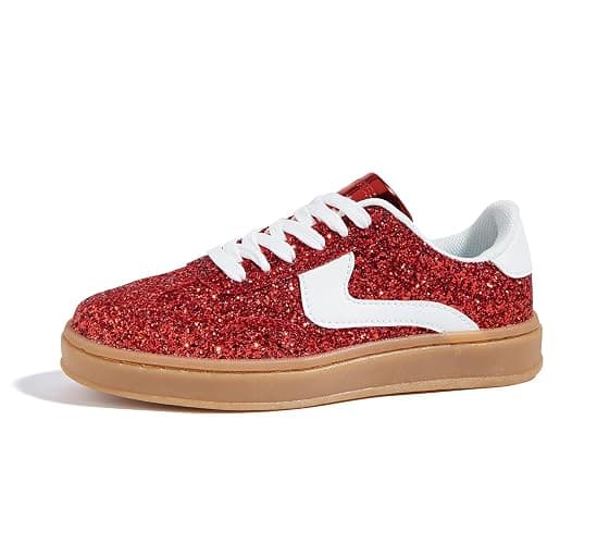 LUCKY STEP Women's Glitter Sneakers Fashion Retro Casual Sparkly Bling Shiny Dressy Bedazzled Bridal Wedding Anti Slip Walking Shoes - Image 1