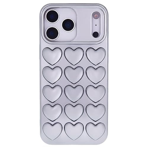 DMaos for iPhone 16 Plus Case for Women, 3D Pop Bubble Heart Gel Cover, Cute Girly for iPhone16 Plus 6.7 inch - Silver - Image 1