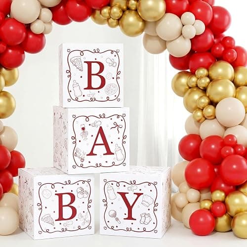 Vicenpal Special Delivery Pizza Baby Shower Boxes with Letters for Baby Shower Decorations Italian Pizza Gender Reveal Decoration Photo Prop Set of 4 Birthday Party Favors - Image 1