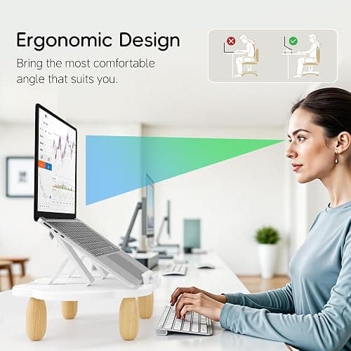 AFOOYO Adjustable Wood Laptop Stand, Ergonomic Height Angles Computer Stand, Cloud-Shaped Holder Riser Notebook Stand for Desk Compatible with Air, Pro, Dell, HP, Lenovo More 10-17.3" Laptops, White thumbnail 6