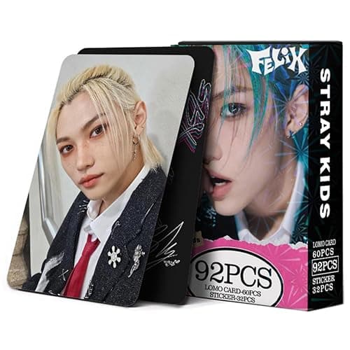 KPOPBP Stray Kids Photocards 60 PCS SKZ Rock Star Album Photo Cards with 32 PCS Stickers KPOP Gift Lomo Cards Merch for SKZ Boys and Girls (Felix) - Image 1