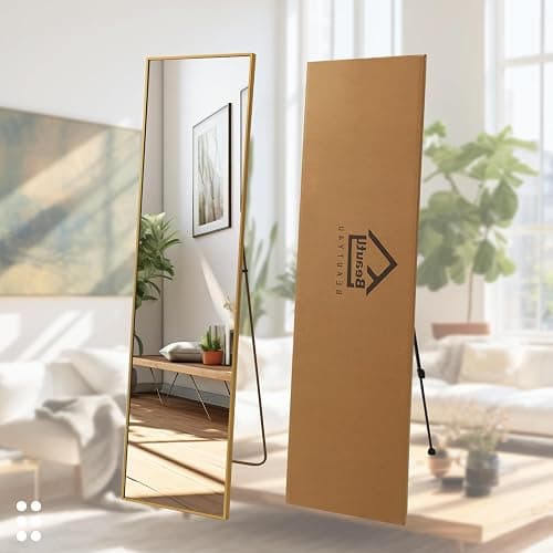 Beauty4U 59" x 16" Tall Full Length Mirror with Stand, Gold Wall Mounting Full Body Mirror, Metal Frame Full-Length Tempered Mirror for Living Room, Bedroom thumbnail 7