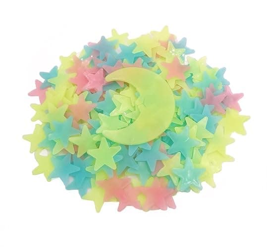 200 Pcs Colorful Glow in The Dark Luminous Stars and Moon Fluorescent Noctilucent Plastic Wall Stickers Murals Decals for Home Art Decor Ceiling Wall Decorate Kids Bedroom Room Decorations - Image 1