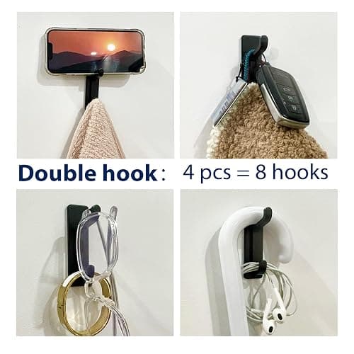 pickpiff Adhesive Hooks for Coat and Towel: 13LB Strong Hanger Stick on Wall and Door, Black 4 Pack thumbnail 4