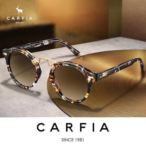 CARFIA Small Face Acetate Polarized Sunglasses for Women UV Protection, Retro Double Bridge Eyewears Metal Brow Round Sunnies thumbnail 5