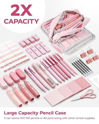 Four Candies Pink School Supplies with Case, Gel Pens with Black Ink, Correction Tapes, Pastel Highlighters, Mechanical Pencils, Sticky Notes, Index Post for Bible Study Stationary College Essentials thumbnail 7