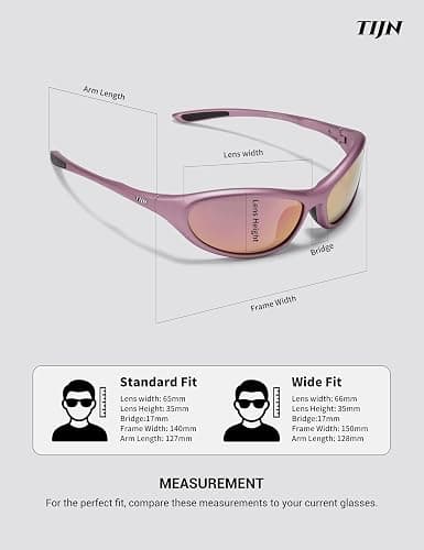TIJN Sports Sunglasses for Men Women UV400 Wraparound Cycling Running Golf Motorcycle Glasses, Wide Fit Outdoor Shades, Vanta thumbnail 4