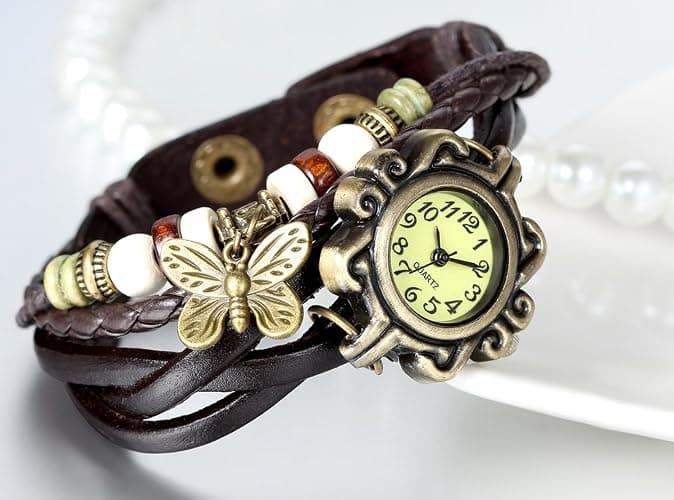 JewelryWe Women Bohemia Bracelet Watch Vintage Classic Fashion Weave Wrap Around Quartz Wristwatch with Adjustable Leather Weave Strap - for Summer Beach Daily and Office thumbnail 7