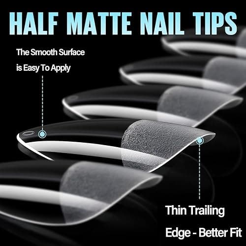 Curvlife Soft Gel X Nails Tips Acrilic Full Cover Nails 500pcs Clear Almond Press On Nails Salon Diy Nails At Home (Clear Frosted-teardrop-shaped, 500pcs) thumbnail 3