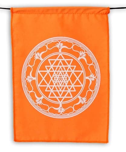 Sacred Geometry Rainbow Prayer Flags Positive Energy Shri Yantra, flower of life, seed of life, (9X12 multi) Our flags are hand printed and stitched by a Balinese family in indonesia thumbnail 5